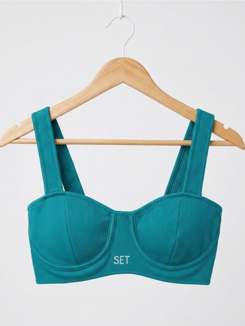 SET Active underwire sports bra defined contour seams teal ribbed SM gym yoga